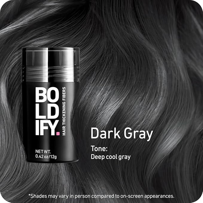 BOLDIFY Hair Fibers (12g) - Fill In Thinning and Fine Hair for an Instantly Fuller, Thicker Look - 14 Shades for Women & Men - Dark Gray-VivaGrace Women
