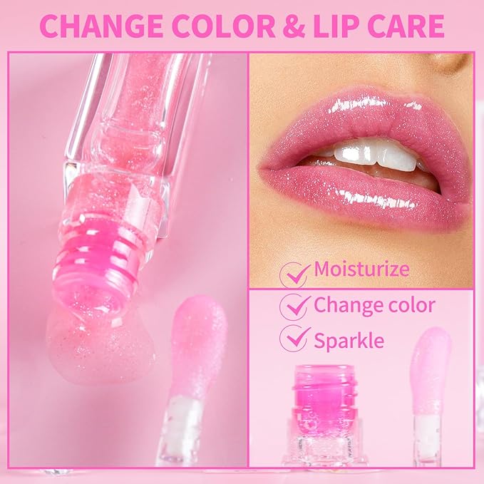 Magic Color Changing Lip Oil, Hydrating Lip Glow Oil Plumping Gloss Tinted Lip Balm Transparent Moisturizing Toot Lip Care-VivaGrace Women