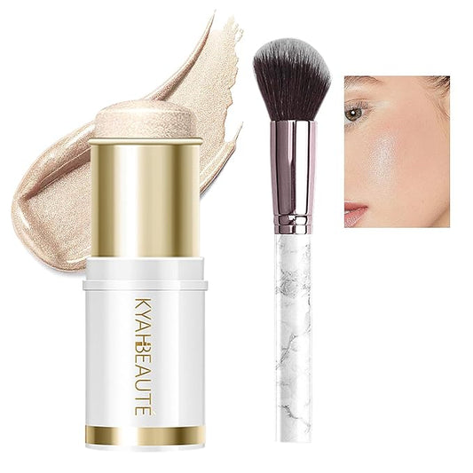 Ponhey Highlighter Makeup Stick for Face and Body, Non-greasy Finish,Delivers a Natural Glow, Long Lasting Waterproof Pearl White Glimmer Glow Sparkly Glitter Body Shimmer-VivaGrace Women