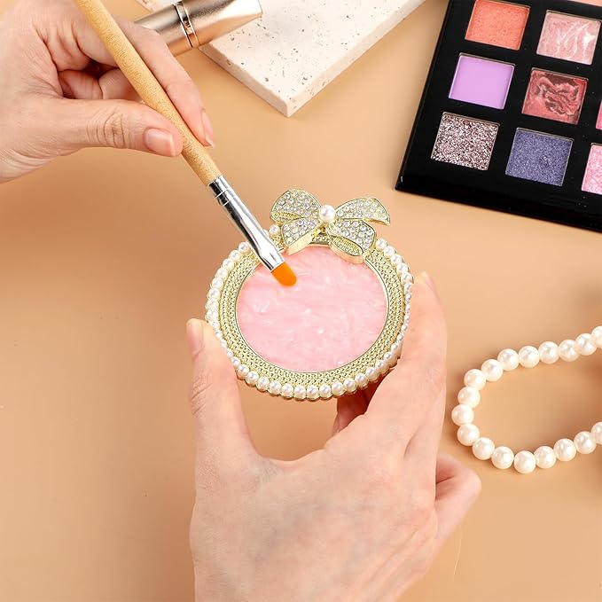 Resin Nail Art Palette, Nail Art Painting Mixed Color Palette Bow Decorated Nail Art Display Board with Pearls Nail Art Supplies Makeup Foundation Mixing Palette Manicure Tool-VivaGrace Women