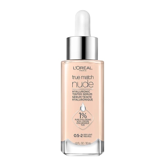 L'Oreal Paris True Match Nude Hyaluronic Tinted Serum Foundation with 1% Hyaluronic acid, Very Light 0.5-2, 1 fl. oz.-VivaGrace Women