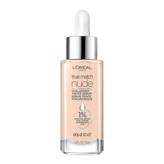 L'Oreal Paris True Match Nude Hyaluronic Tinted Serum Foundation with 1% Hyaluronic acid, Very Light 0.5-2, 1 fl. oz.-VivaGrace Women
