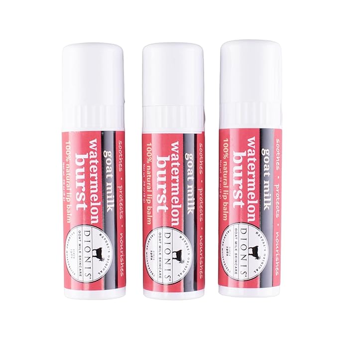 Dionis Goat Milk Skincare Watermelon Holiday Lip Balm Gift Set - Beeswax, Shea Butter & Coconut Oil Lip Care Products Made in The USA - Cruelty Free Lip Moisturizer For Chapped Lips, 0.28oz 3 Pack-VivaGrace Women