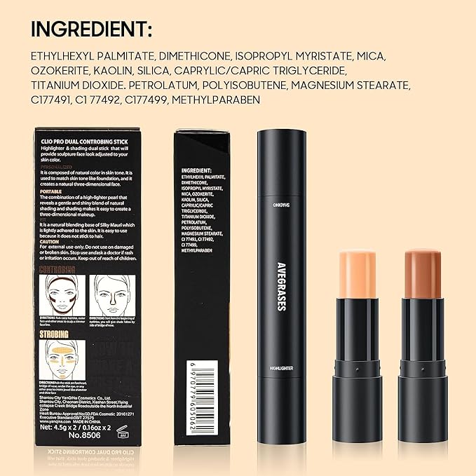 2023 Upgrade Contour Stick, 2 Colors Double-end Contour Highlighter Stick Contour Stick Face Highlighter Contour Makeup Contouring Sticks Cream Concealer (Lotus, Light Brown)-VivaGrace Women