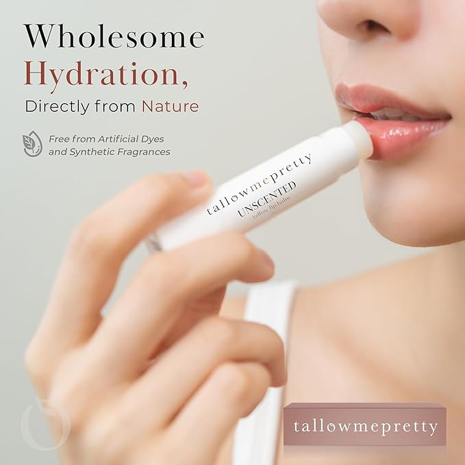 Unscented Lip Balm, Ultra-Soothing, Deeply Hydrating Tallow Lip Balm with Grass Fed Beef Tallow, Beeswax, Jojoba Oil & More, Non Toxic Lip Care, Made in the USA, 0.15 Oz.-VivaGrace Women