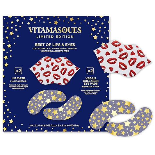 Lip Mask and Collagen Eye Pad Gift Set, Best of Lips & Eyes - 4 Piece Set, Plump & Repair Lip Masks, Brighten & Firm Vegan Collagen Eye Pads - Anti Aging Beauty Facial Masks - Free from Parabens-VivaGrace Women