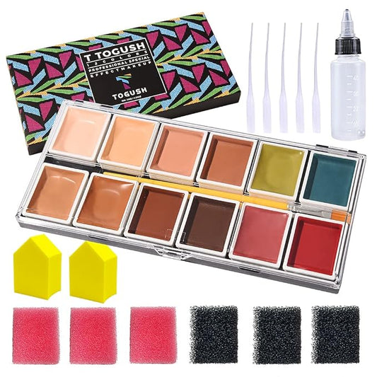 Alcohol Activated Makeup Palette for FX Makeup with Makeup Egg Mimic Wound Sponge Cleaning accessories 12 Colors-VivaGrace Women