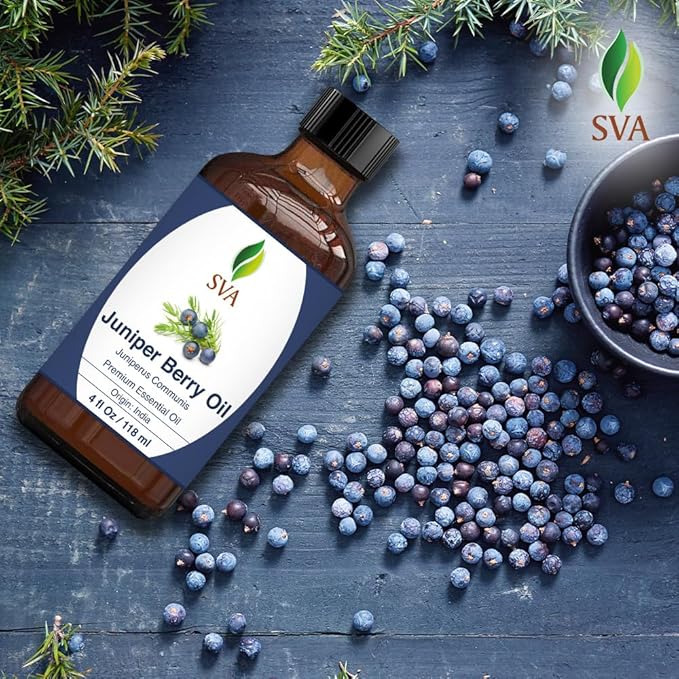 SVA Juniper Berry Essential Oil – 4 Fl Oz – 100% Natural Juniper Oil - for Diffuser, Hair Care, Face, Skin Care, Aromatherapy, Scalp and Body Massage, Soap and Candle Making – with Dropper-VivaGrace Women