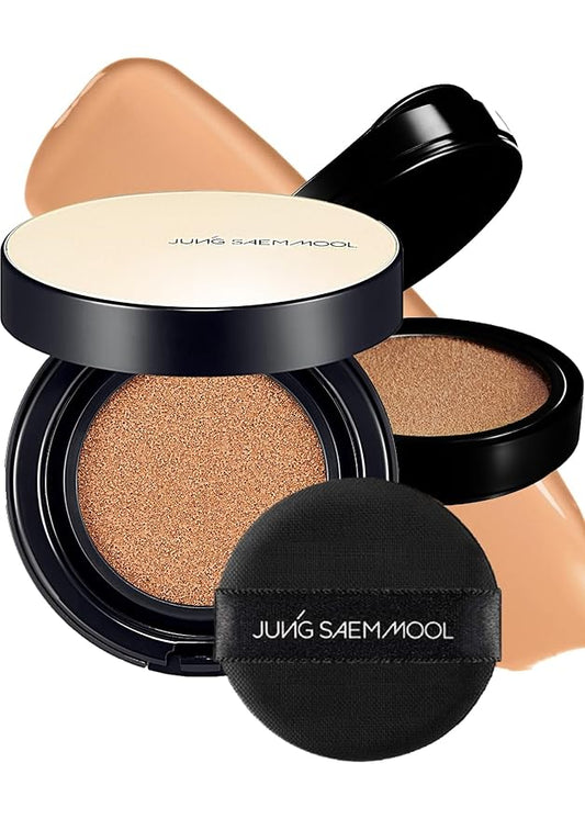 JUNG SAEM MOOL Essential Skin Nuder Longwear Cushion 0.98 Fl Oz (Medium Deep), Refill Included, 24H lasting Cushion Foundation with High Coverage, Semi-Matte Natural Finish, Korean Foundation Makeup-VivaGrace Women