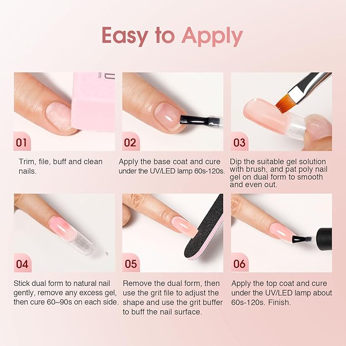 ROSALIND 12PCS Pink Brown Poly Nail Gel Kit with Mini Nail Lamp White Glitter Pink Poly Extension Gel Set-VivaGrace Women