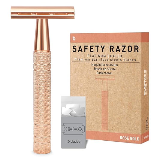 Matte Rose Gold Safety Razor, Single Blade Razors for Women, Reusable Metal Razor, with 10 Stainless Steel Double Edge Blades, Eco-friendly, Smooth & Close Shave, Plastic Free-VivaGrace Women