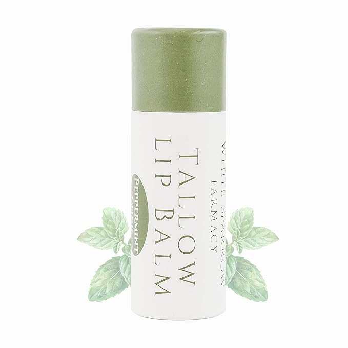 Organic Tallow Lip Balm (Peppermint) from Grass Fed Cows. Super hydrating with Tallow, Olive Oil, Honey, and Beeswax. Sustainable Cardboard Tubes & Hand Filled. Jumbo Size 0.5 oz.-VivaGrace Women