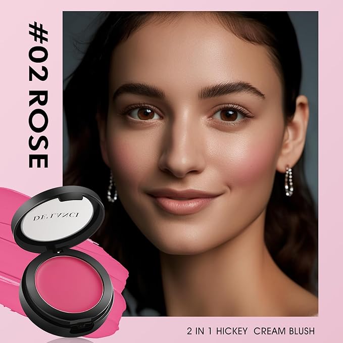 Multi-Purpose Cream Blush for Cheeks & Lip & Eyeshadow, Buildable Lightweight Peach Blush Balm, Ultra Hydrating Cruelty-Free Makeup Blush for Dry/Sensitive Skin, Waterproof Blush, Built-in Brush, Rose-VivaGrace Women