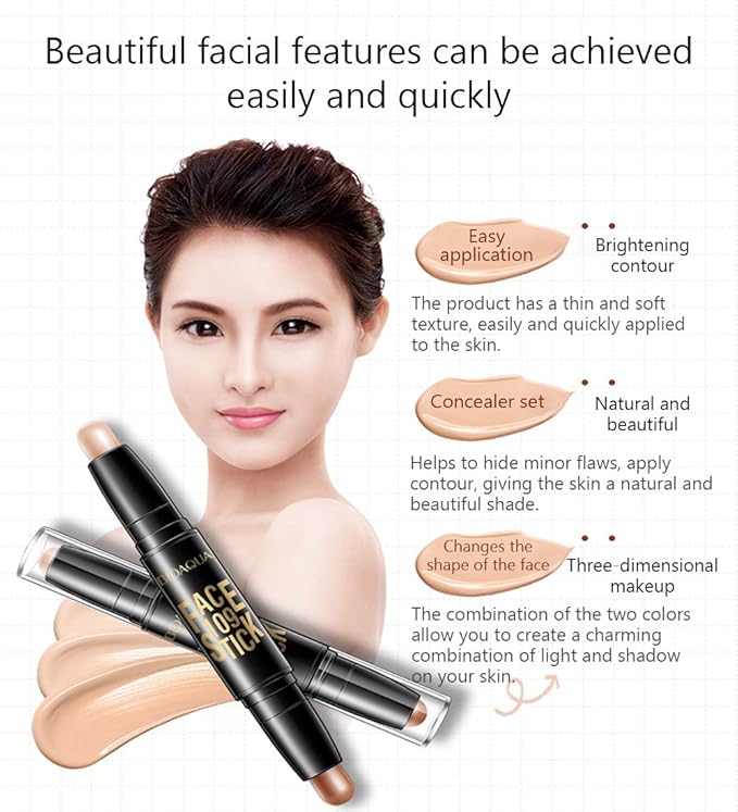 BIOAQUA Play 109 Face Stick Contour Duo 2 in 1 Highlighter Pencil (#02 IVORY WHITE / LIGHT COFFEE)-VivaGrace Women