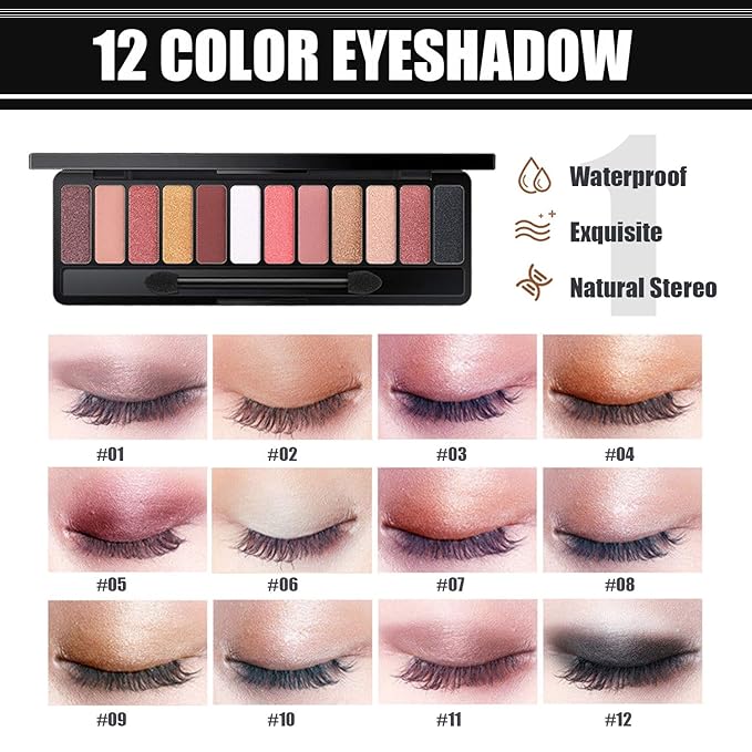 All in One Makeup Kit for Women Full Kit, includes 12 Colors Eyeshadow, 5PCS Brush Set, Eyebrow Pencil, Eyeliner & Mascara, Contour Stick, Primer & Liquid Highlighter With Cosmetic Bag Makeup Set-VivaGrace Women
