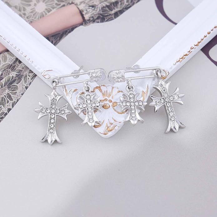 Vintage Crystal Cross Drop Earrings Rhinestone Cross Stud Earrings Silver Paperclip Earrings Sparkly Cz Crucifix Earrings Jewelry for Women-VivaGrace Women