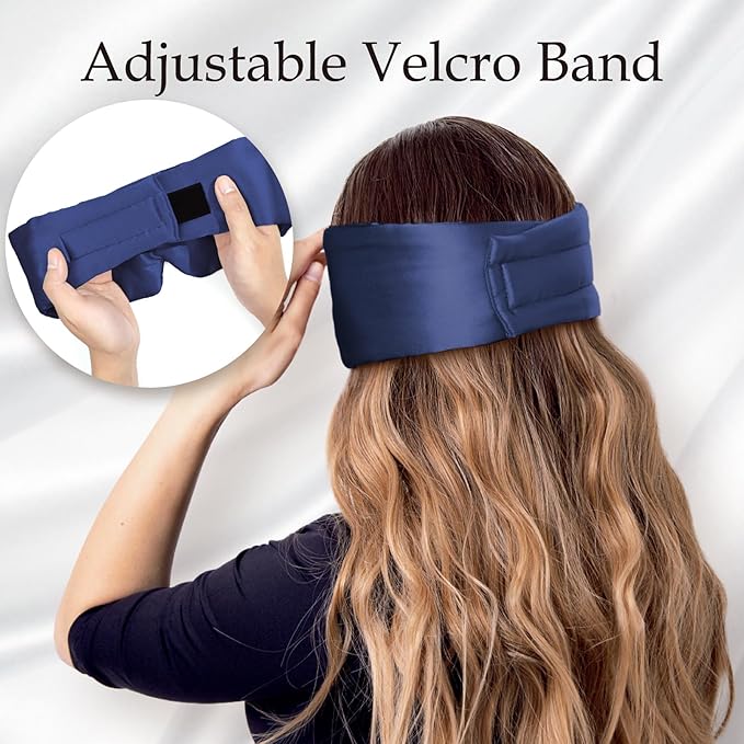 Zenssia 100% Mulberry Silk Sleep Mask Eye Mask for Man and Woman with Adjustable Headband, Full Size Large Sleep Mask & Blindfold for Total Blackout for All Night Sleep, Travel & Nap-Dark Blue-VivaGrace Women