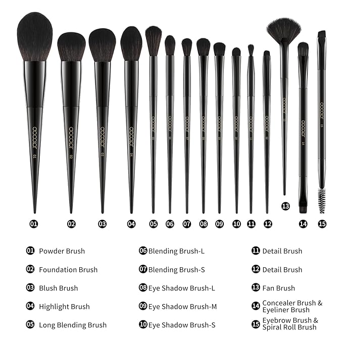 Docolor Makeup Brushes 15Pcs Obsidian Makeup Brush Set Premium Synthetic Powder Kabuki Foundation Contour Blush Concealer Eye Shadow Blending Eyeliner Crease Eyebrow Make Up Brush Kit-VivaGrace Women