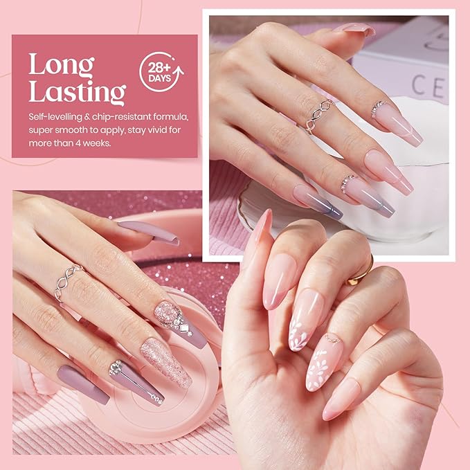 Beetles Gel Nail Polish Set 6 Colors Pink Nude Gray Glitter Gel Polish Wedding Nail Polish Bridesmaid Nail Art Design Soak Off Uv LED Lamp Needed Manicure Set Gifts for Women Bridesmaid Beauty-VivaGrace Women