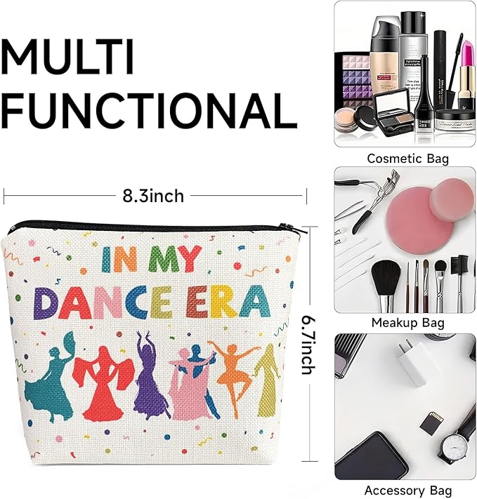 My Dance Era Canvas Zipper Cosmetic Bag, Small Makeup Bag for Women, Friends, Daughter, Sister for Dancers, Dancer Birthday Gifts for Girls (White)-VivaGrace Women