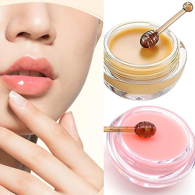 2 Pcs Lip Balm Honey Pot Lip Treatment Overnight Lip Sleeping Balm Strawberry Honey Pot lip Mask Moisturizing Exfoliating Prevent Dry & Cracked Diluting Lip Lines (Honey & Strawberry)-VivaGrace Women