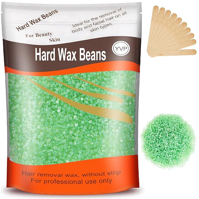 Hard Wax Beads for Brazilian Waxing, At Home Pearl Wax for Bikini, Face, Eyebrow, Legs - 300g (10 Oz) with 10 Wax Spatulas (Light Green-Aloe)-VivaGrace Women