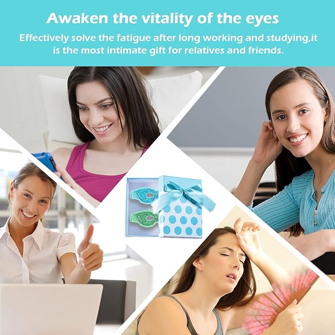 Permotary 2PCS Gel Eye Mask Reusable Hot Cold Compress Pack Eye Therapy,Therapeutic Gel Eye Spa Pad for Puffiness/Dark Circles/Eye Bags/Dry Eyes/Headaches/Migraines/Stress Relief-Green&Blue-VivaGrace Women