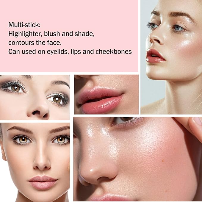 Boobeen Blush Stick Highlighter Makeup Stick Matte Contour Stick, Lightweight Cheek Blush Cream Shimmer Contouring Stick, Waterproof Multi Stick for All Skin Smooth & Natural-VivaGrace Women
