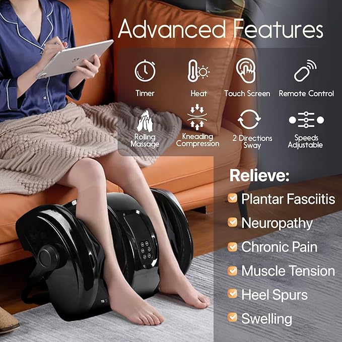 Shiatsu Foot Massager with Heat Deep Kneading Foot and Calf Leg Massager Machine for Relaxation, Muscle Pain Relief Massage (Black)-VivaGrace Women