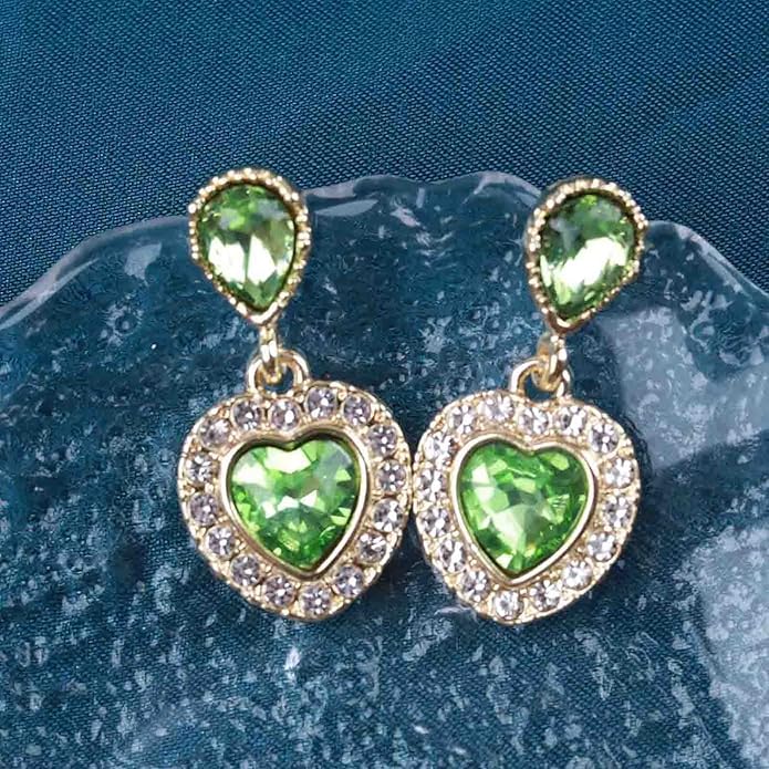 Vintage Emerald Heart Earrings Emerald Cz Teardrop Earrings Rhinestone Heart Drop Earrings Green Gemstone Stud Earrings Jewelry for Women(Green)-VivaGrace Women
