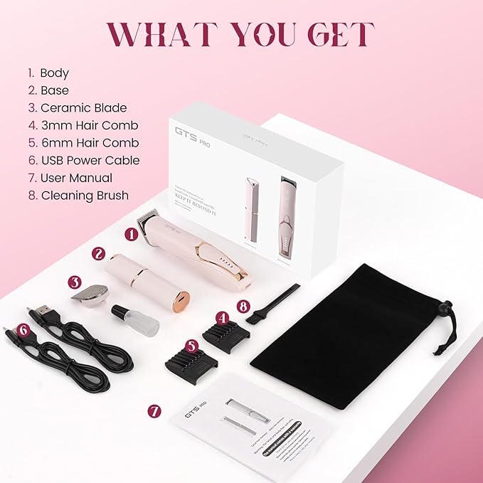 Bikini Trimmer for Women Electric Razor 2 Pack Dual Head Body & Facial Hair Remover -Waterproof USB Rechargeable with Replacement Ceramic Blades, Travel Pouch & Packaging Box(Pink)-VivaGrace Women