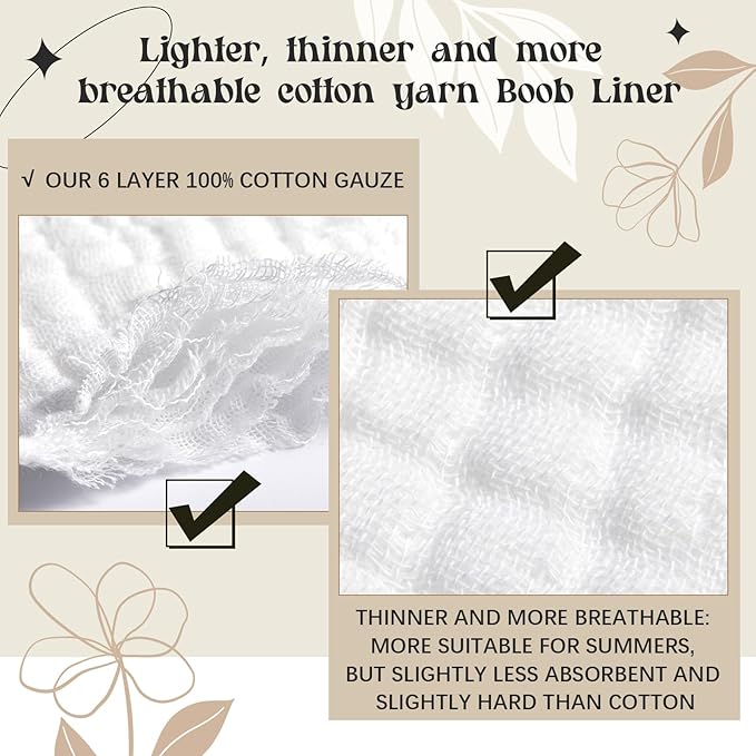 Toulite 10 Pcs 6 Layer Bra Liner Sweating, Cotton Sweat Liner Under Bra Pad Breast Washable Rectangle Absorb for Women Supply-VivaGrace Women