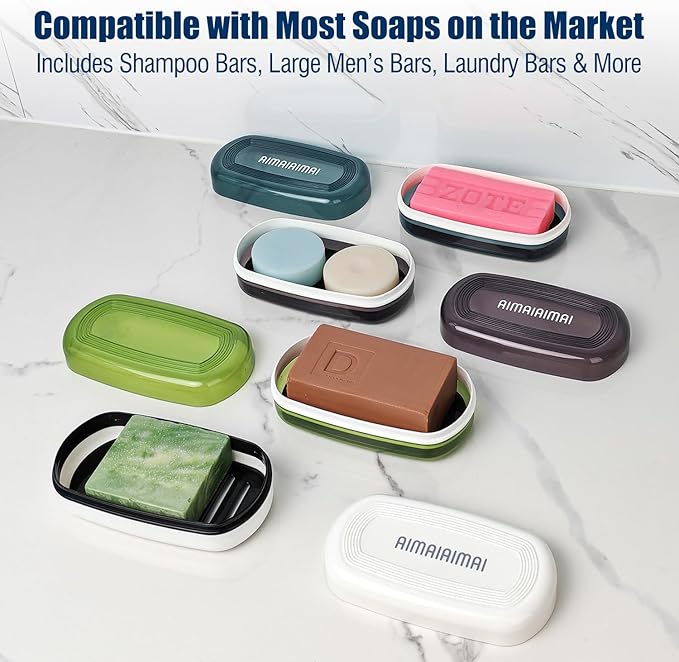 Shampoo Bar Holder Travel Case, Large Soap Holder for 5 oz/10 oz Oversized Bars, Durable & Versatile Storage Soap Container with Drainage Layer (Blue Style A-Large)-VivaGrace Women