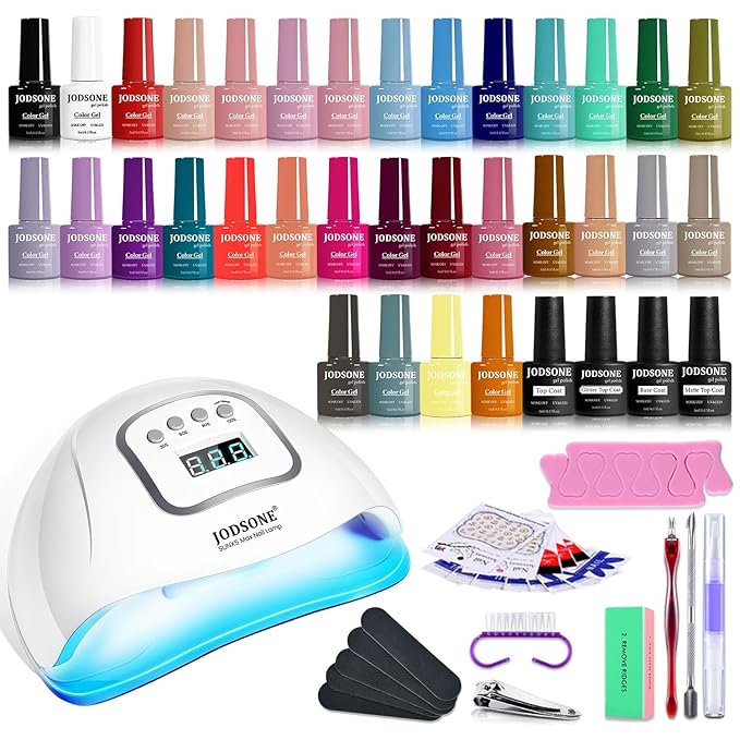 JODSONE Same Color Same Bottle 32 Colors Gel Nail Polish with U V Light Soak Off Glitter Base Top Matte Coat Manicure Salon Home DIY-VivaGrace Women
