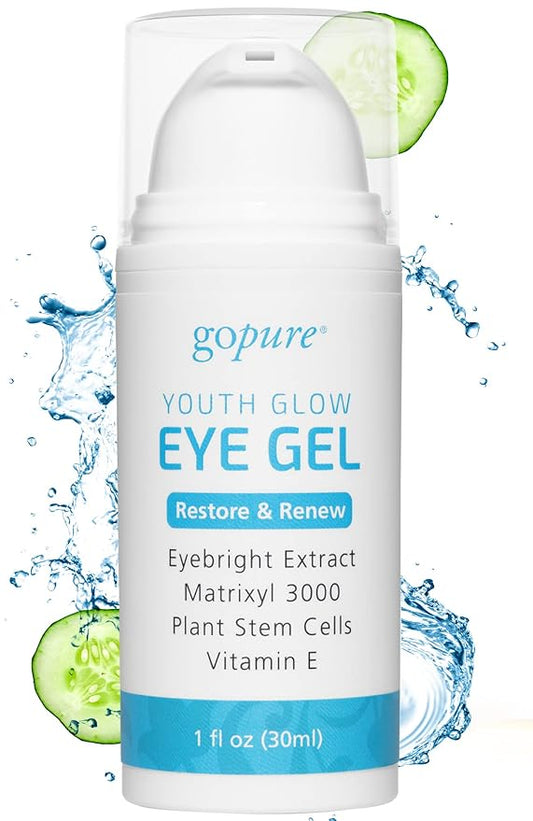 goPure Youth Glow Eye Gel - Anti-Aging Eye Cream that Soothes and Hydrates, Made with Matrixyl 3000 and Hyaluronic Acid for Improve the Look of Puffiness, Dark Circles, and Under Eye Bags - 1 fl oz-VivaGrace Women