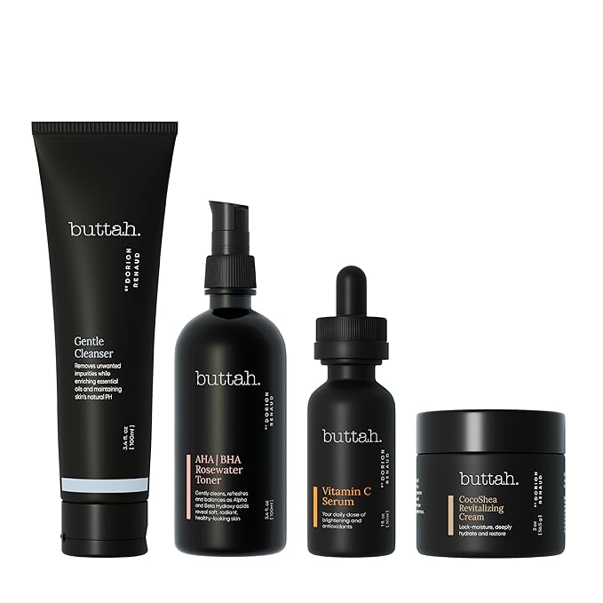 Buttah Skin Supreme Kit for Melanin Rich Skin | CocoShea Revitalizing Cream 2 oz | Vitamin C Serum 1 oz | Cleanser 3.4 oz | Rosewater Toner 3.4 oz | Black Owned Skincare-VivaGrace Women