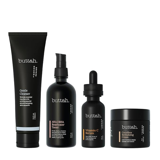 Buttah Skin Supreme Kit for Melanin Rich Skin | CocoShea Revitalizing Cream 2 oz | Vitamin C Serum 1 oz | Cleanser 3.4 oz | Rosewater Toner 3.4 oz | Black Owned Skincare-VivaGrace Women