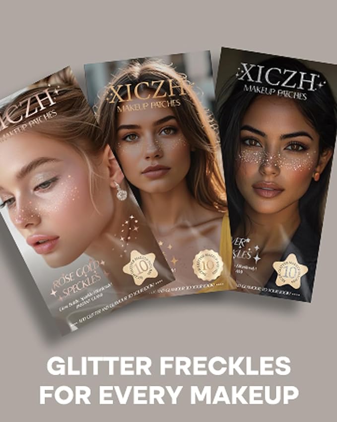 Glitter Freckles,Body and Face Glitter Makeup Patches for Women Girls, Waterproof Festival Rave Accessories fit Country Concert Outfits (Silver - 10 pcs)-VivaGrace Women