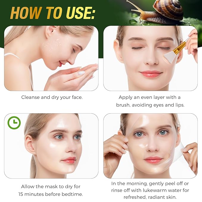 9000PPM Snail Mucin Overnight Wrapping Peel Off Mask for Intensive Hydrating, Skin Barrier Repairing, Reducing Sagging/Wrinkles/Fine Lines, 2.53 Oz/75 ML-VivaGrace Women