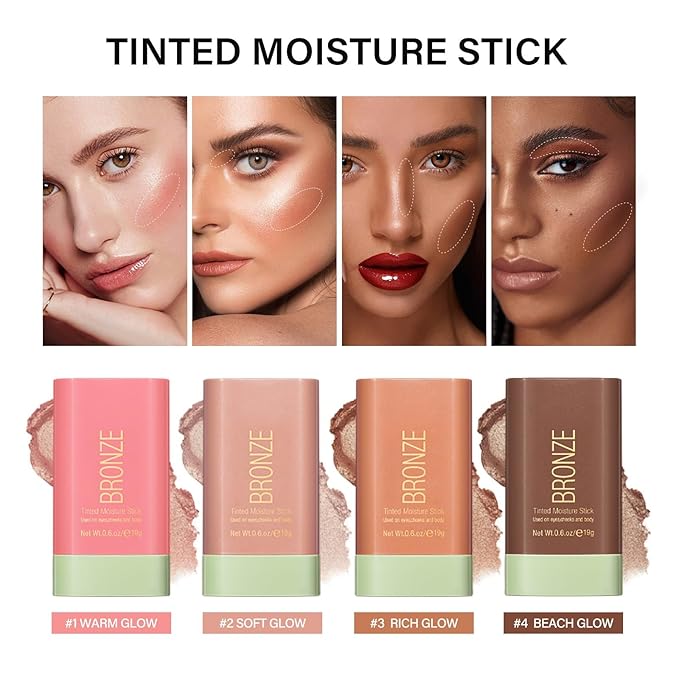 Blush Stick, Cream Blush Stick for Cheeks & Lips, Blendable Long-Lasting Multi-Use Contour Stick & Highlighter Makeup (WARM GLOW)-VivaGrace Women