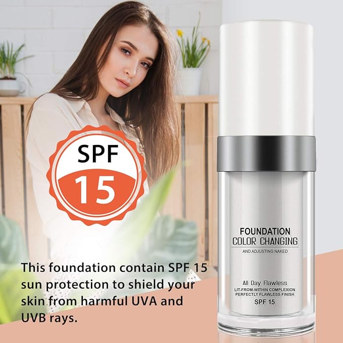 30ML Flawless Colour Changing Warm Skin Tone Foundation,Naturally Blends Moisturizing foundation makeup,Long Lasting Waterproof Poreless Liquid Foundation SPF 15 for Face Makeup-VivaGrace Women