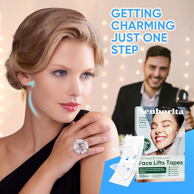 Senhorita Face Lift Tape, 120Pcs Instant Face Lift Tape Invisible, Face Tape Lifting Hide Double Chin and Wrinkles, Lifting Saggy Skin-VivaGrace Women