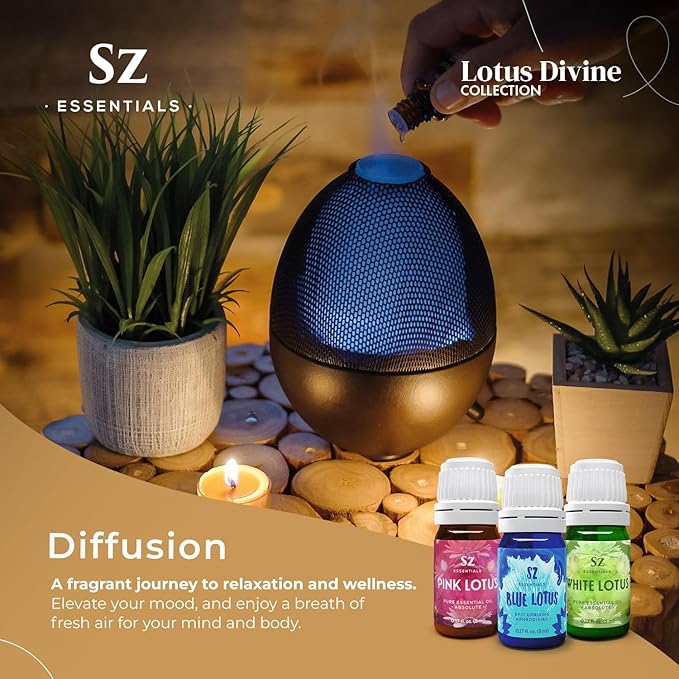 Divine Essential Oils Collection - Blue, Pink, White Lotus - Set of 3 Bottles (0.17 Fl Oz - 5ml Each) - 100% Pure, Natural & Undiluted - Therapeutic Grade & Vegan-VivaGrace Women