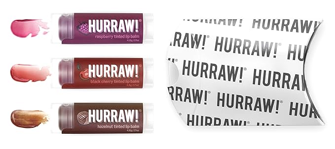 Hurraw! Raspberry Tinted, Black Cherry Tinted, Hazelnut Tinted Lip Balms, 3 Pack Bundle: Organic, Certified Vegan, Cruelty & Gluten Free. Non-GMO, 100% Natural. Bee, Shea, Soy & Palm Free. Made in USA-VivaGrace Women