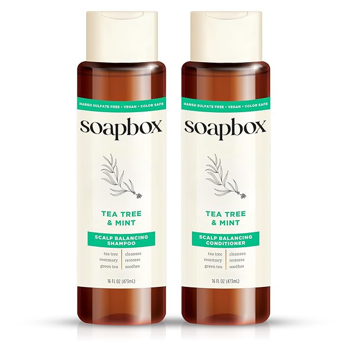 Soapbox Tea Tree Shampoo and Conditioner Set, Scalp Balancing with Tea Tree Oil, Jojoba Oil, Aloe and Shea Butter to Clean and Purify for All Hair Types, 16 Ounces Each (Pack of 2)-VivaGrace Women