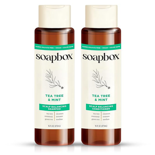 Soapbox Tea Tree Shampoo and Conditioner Set, Scalp Balancing with Tea Tree Oil, Jojoba Oil, Aloe and Shea Butter to Clean and Purify for All Hair Types, 16 Ounces Each (Pack of 2)-VivaGrace Women