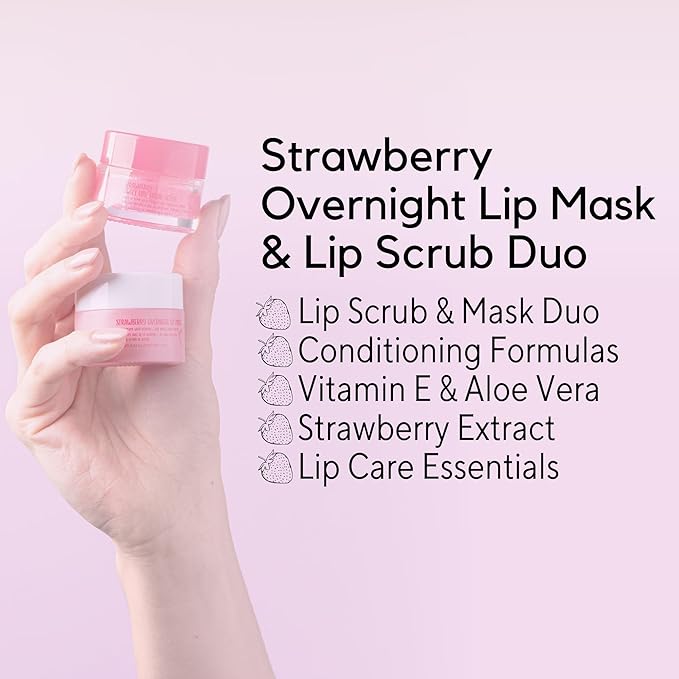 W7 Sweet Dreams Lip Scrub & Overnight Lip Mask Duo - 2Pcs Set - Strawberry Flavour - Exfoliate, Condition, Soothe & Hydrate-VivaGrace Women