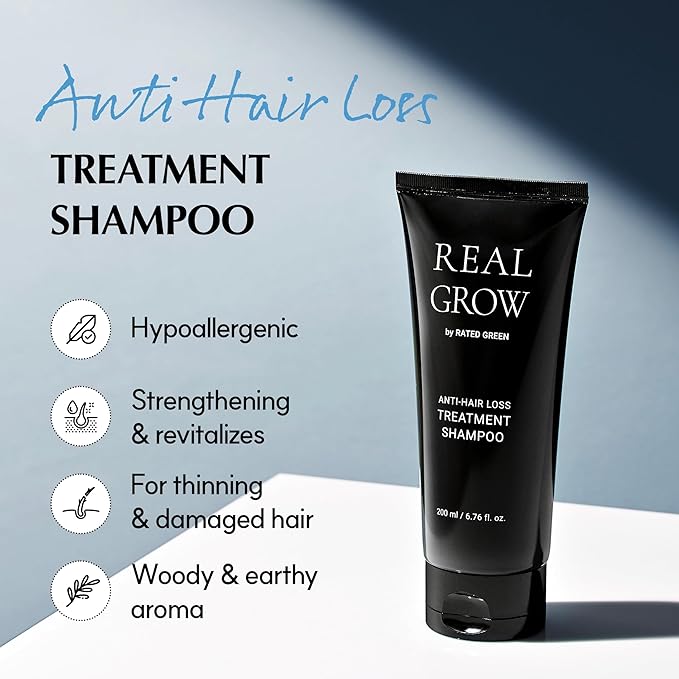RATED GREEN REAL GROW Anti Hair Loss Treatment | Hair Strengthening Shampoo for Thinning Hair | Organic Rosemary Shampoo for Women 6.76 fl oz-VivaGrace Women