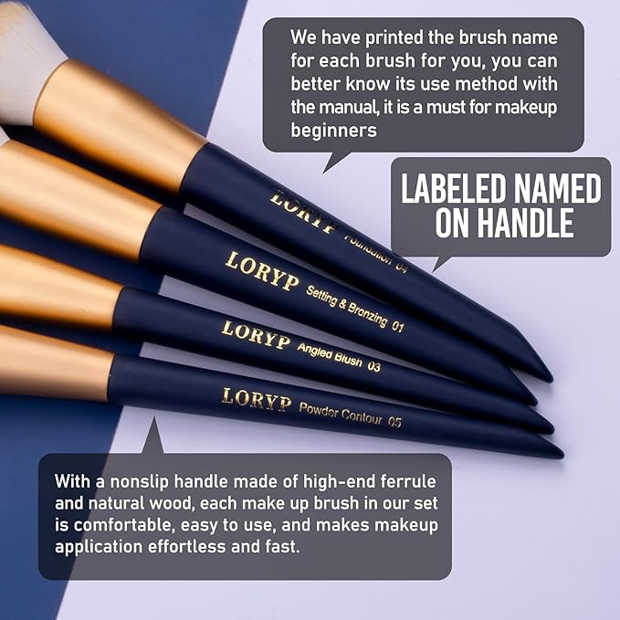 LORYP Makeup Brushes Set Labeled 18 Piece Face and Eye Brush Set Ultra soft hair Foundation, Concealer, Blush, Contour, Blending, Eyeshadow Blue Brush kit-VivaGrace Women