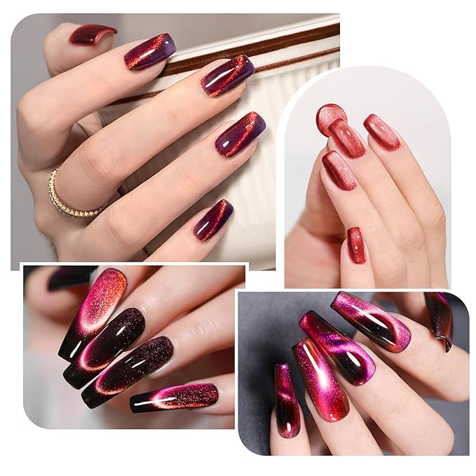 3 in 1 Nail Magnet, Multifunctional Cat Eye Gel Nail Polish Magnet with Octagonal Mahogany Shell Protective Cover for Cat Eye Nail Art Design (Original Wood)